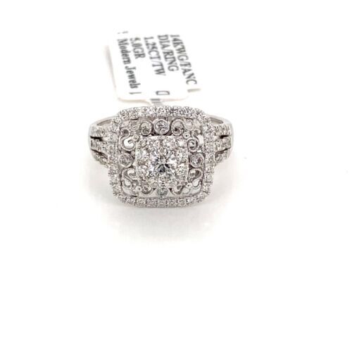 14k White Gold 1.25 CT Diamond Fancy Cluster Ring, 5g, Size 7,