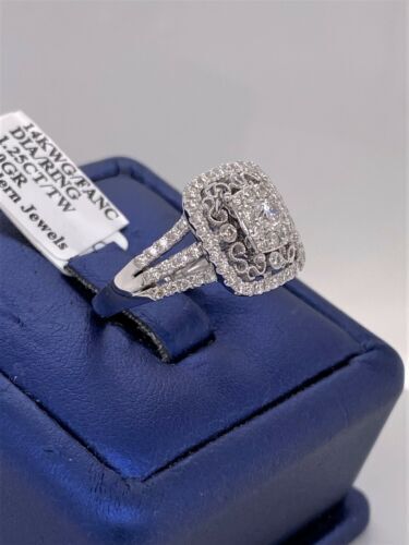 14k White Gold 1.25 CT Diamond Fancy Cluster Ring, 5g, Size 7,