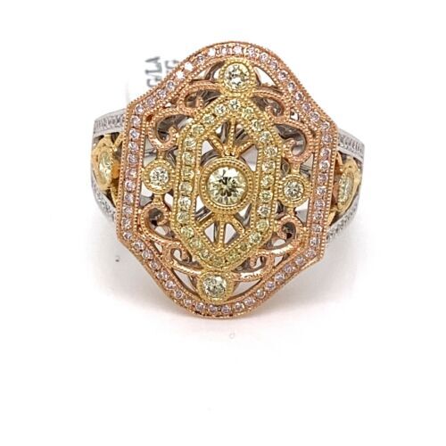 18k Tri Color Gold, 1.00 CT Diamond Fancy Ladies Ring, 10.7g, Size 9.5