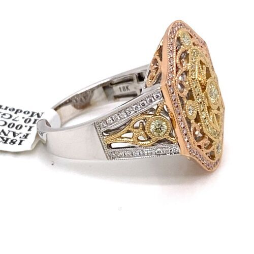 18k Tri Color Gold, 1.00 CT Diamond Fancy Ladies Ring, 10.7g, Size 9.5
