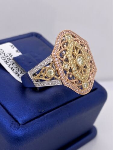 18k Tri Color Gold, 1.00 CT Diamond Fancy Ladies Ring, 10.7g, Size 9.5