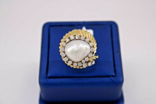 18k Yellow Gold 1.00 CT Diamond & Pearl Ladies Ring, 12.7gm, Size 8.5