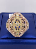 18k Tri Color Gold, 1.00 CT Diamond Fancy Ladies Ring, 10.7g, Size 9.5