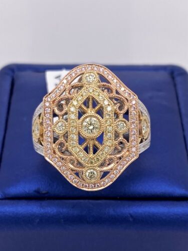 18k Tri Color Gold, 1.00 CT Diamond Fancy Ladies Ring, 10.7g, Size 9.5