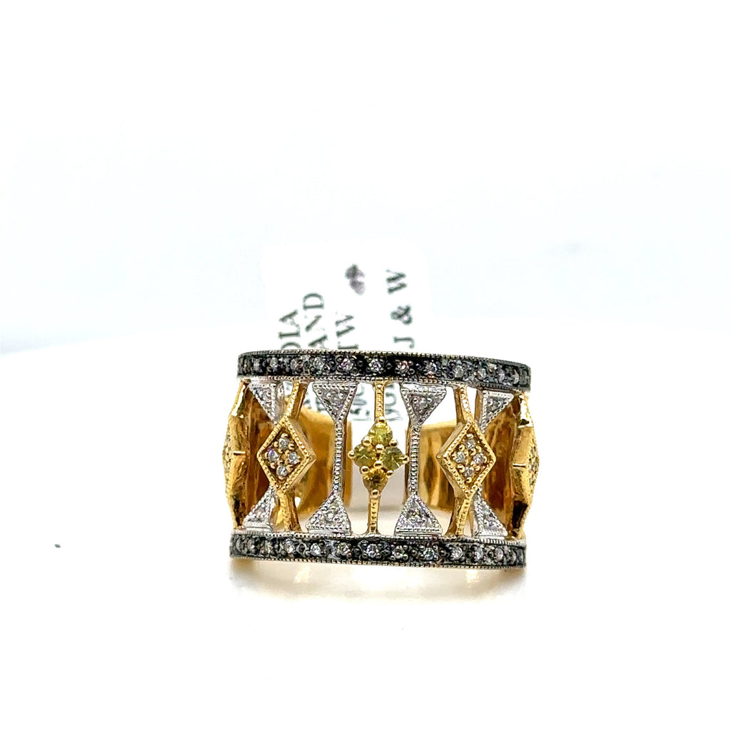18K YELLOW GOLD 0.50CT LADIES DIAMOND WIDE BAND, 8.9gm