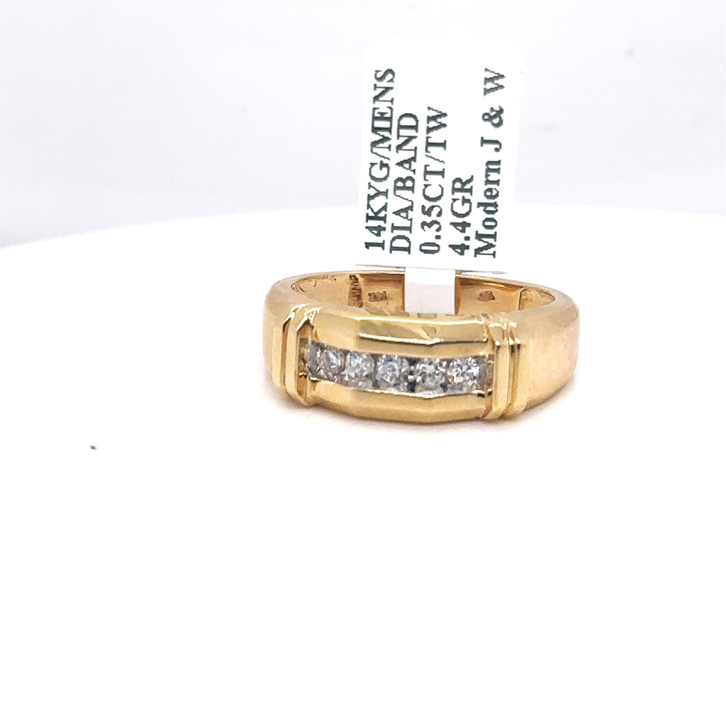 14k Yellow Gold 0.35 CT Diamond Men's Wedding Band, 4.4g, Size 10.75