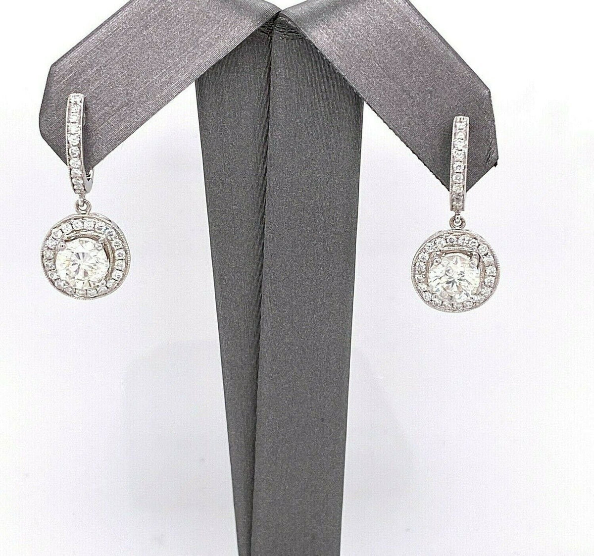 14k White Gold 3.00 CT Diamond Drop Ladies Earrings, 5.2gm, S13777