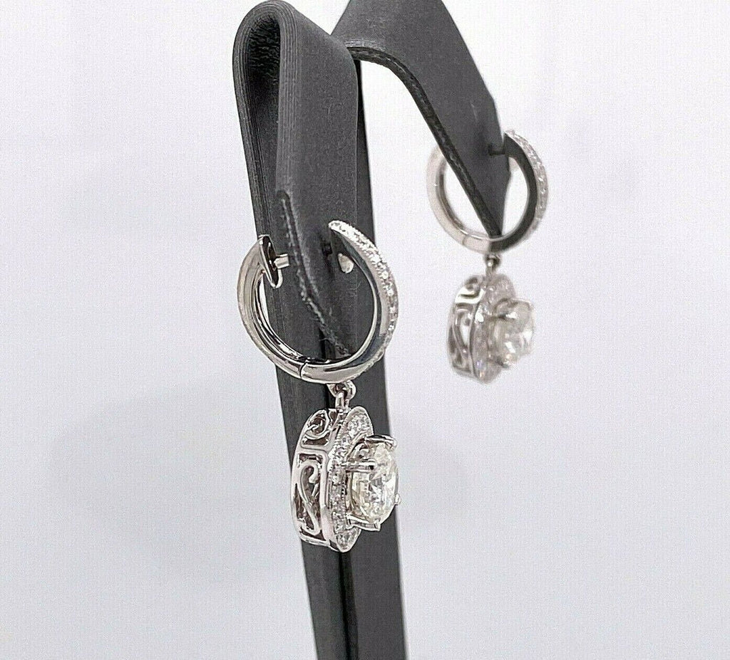 14k White Gold 3.00 CT Diamond Drop Ladies Earrings, 5.2gm, S13777