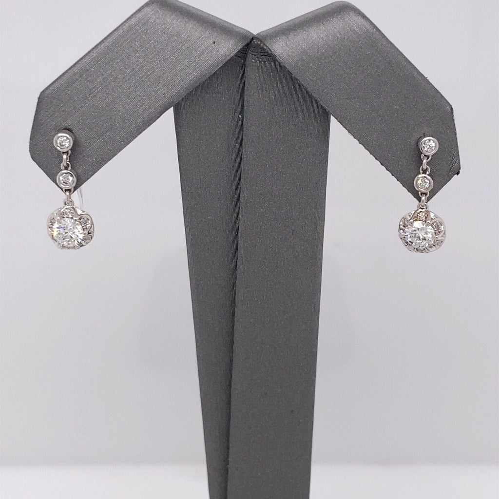 14k White Gold 1.00 CT Diamond Dangling Earrings, 1.9g, S15233