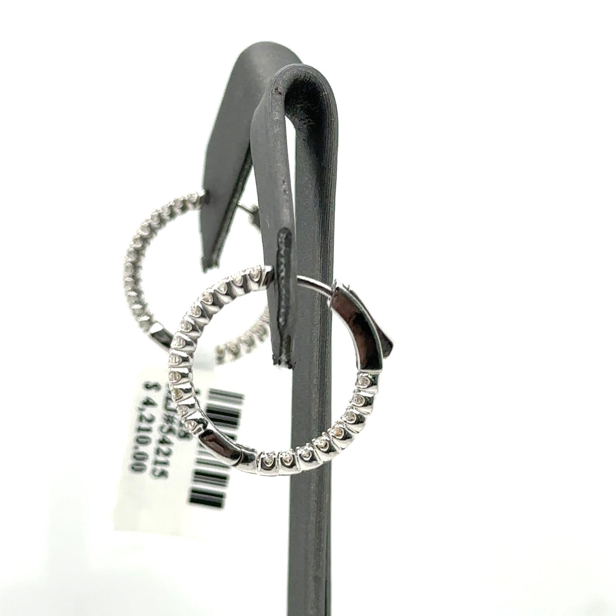 14k White Gold 0.75 CT Diamond Inside Out Hoop Earrings, 3.4gm