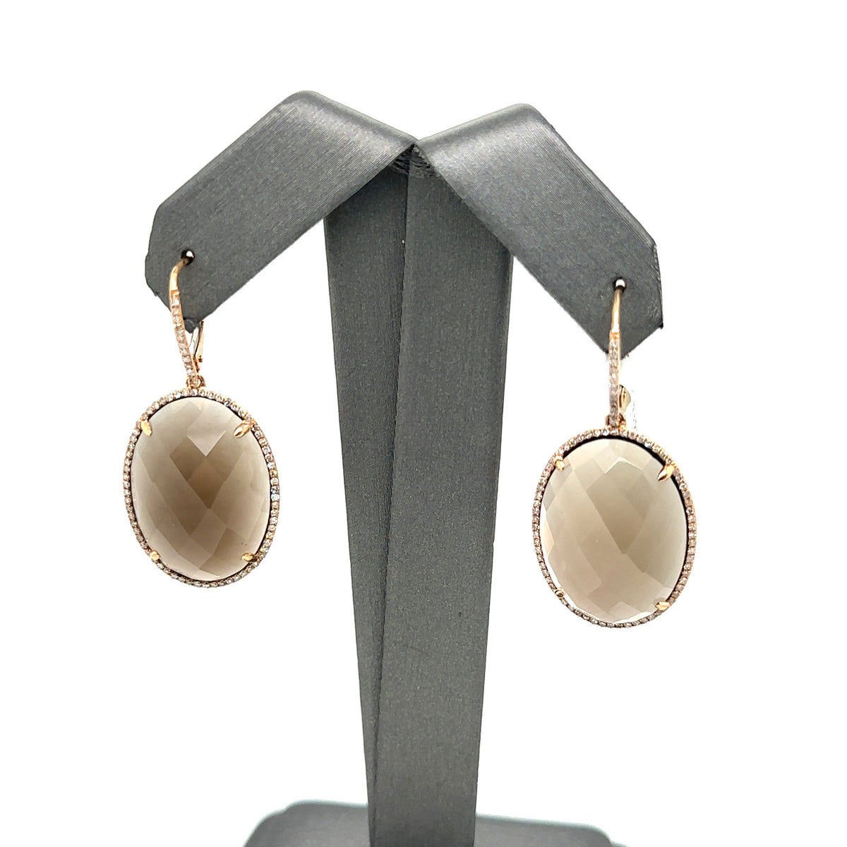 14k Rose Gold 35.00 Ct Topaz & 1.00 Ct Diamonds Dangle Earrings, 9.1gm
