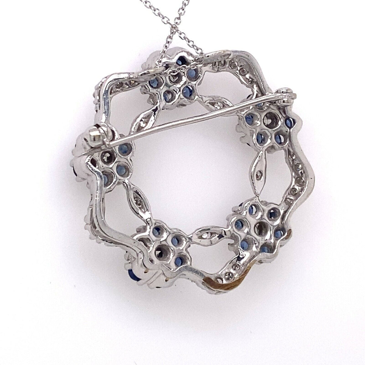 14k White Gold 1.50 CT Diamond & Sapphire Pendant / Brooch, 11.2g