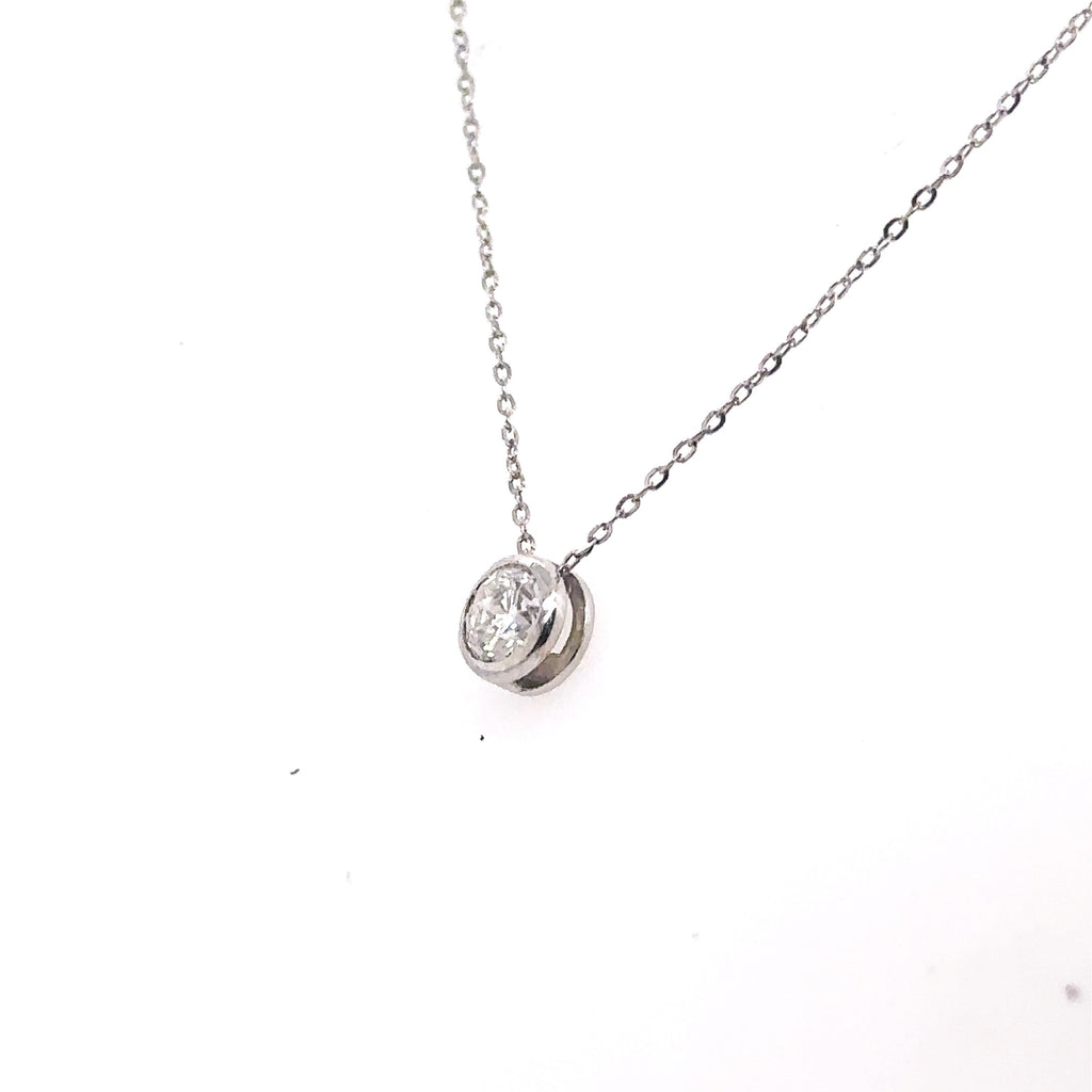 14k White Gold 0.25 Ct Diamond Bezel Pendant Necklace, 1.6gm, S14565