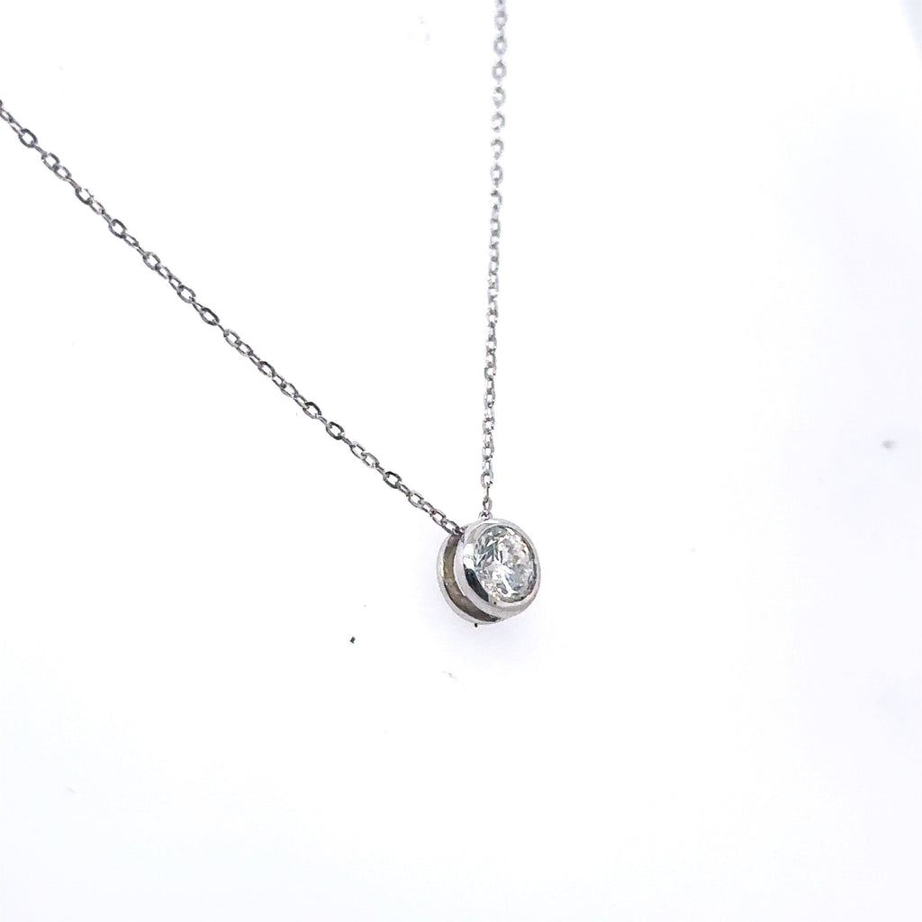 14k White Gold 0.25 Ct Diamond Bezel Pendant Necklace, 1.6gm, S14565