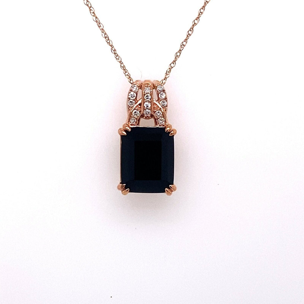 10k Rose Gold 0.25 CT Diamond & Onyx Pendant Necklace, 18", S14861