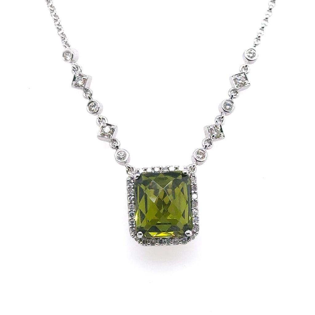14k White Gold 10.00Ct Green Peridot Pendant Necklace, 7.2G, 17", S12512