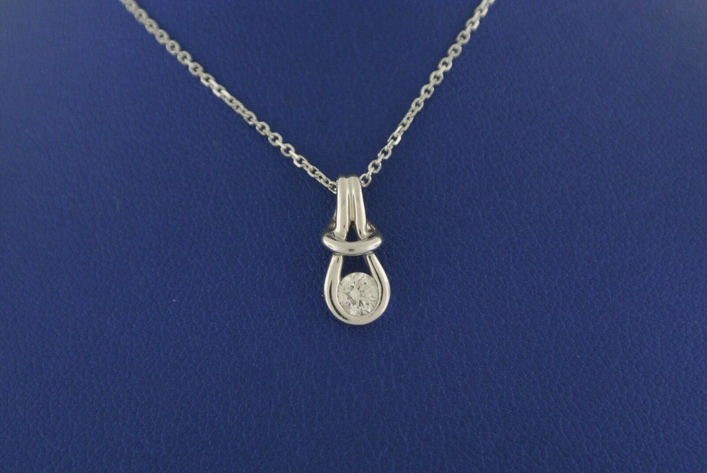 14k White Gold 0.25 CT Diamond Love Knot Pendant Necklace, 3.6gm, 18"