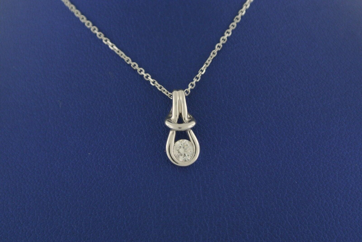 14k White Gold 0.25 CT Diamond Love Knot Pendant Necklace, 3.6gm, 18"