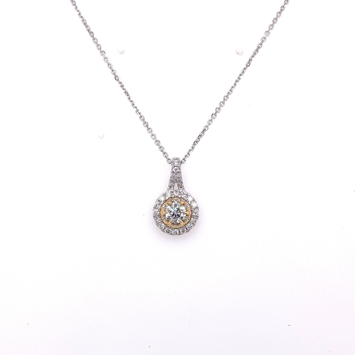 14k Two Tone Gold 0.75 CT Diamond Pendant Necklace, 3.5g