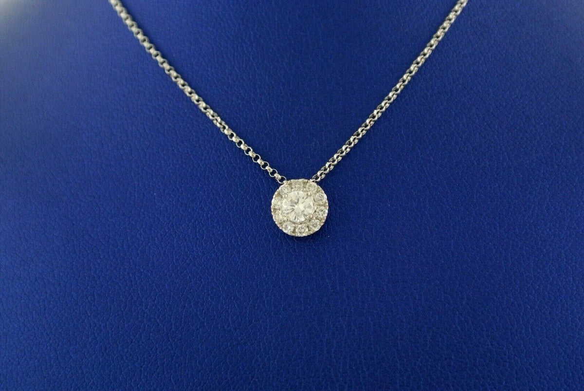 14k White Gold 0.50 CT Diamond Halo Pendant Necklace, 2gm, 16"