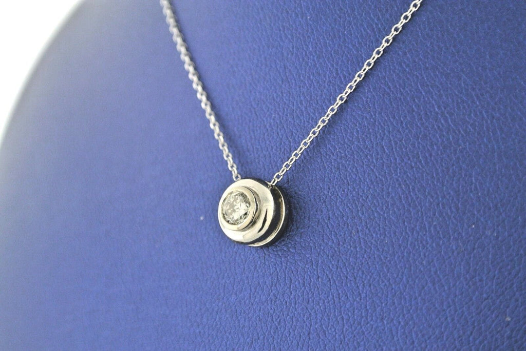 14k White Gold 0.25 C Diamond Bezel Pendant Necklace, 2.3gm, S104864