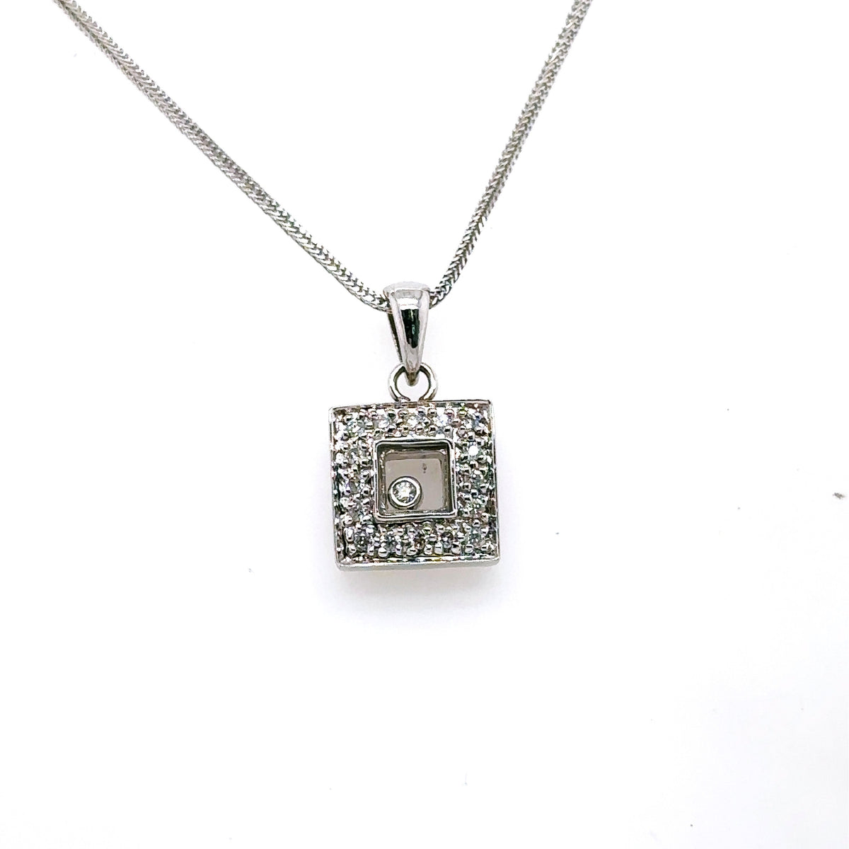 14k White Gold 0.25 CT Diamond Pendant Necklace, 4.6gm, 18", S105082