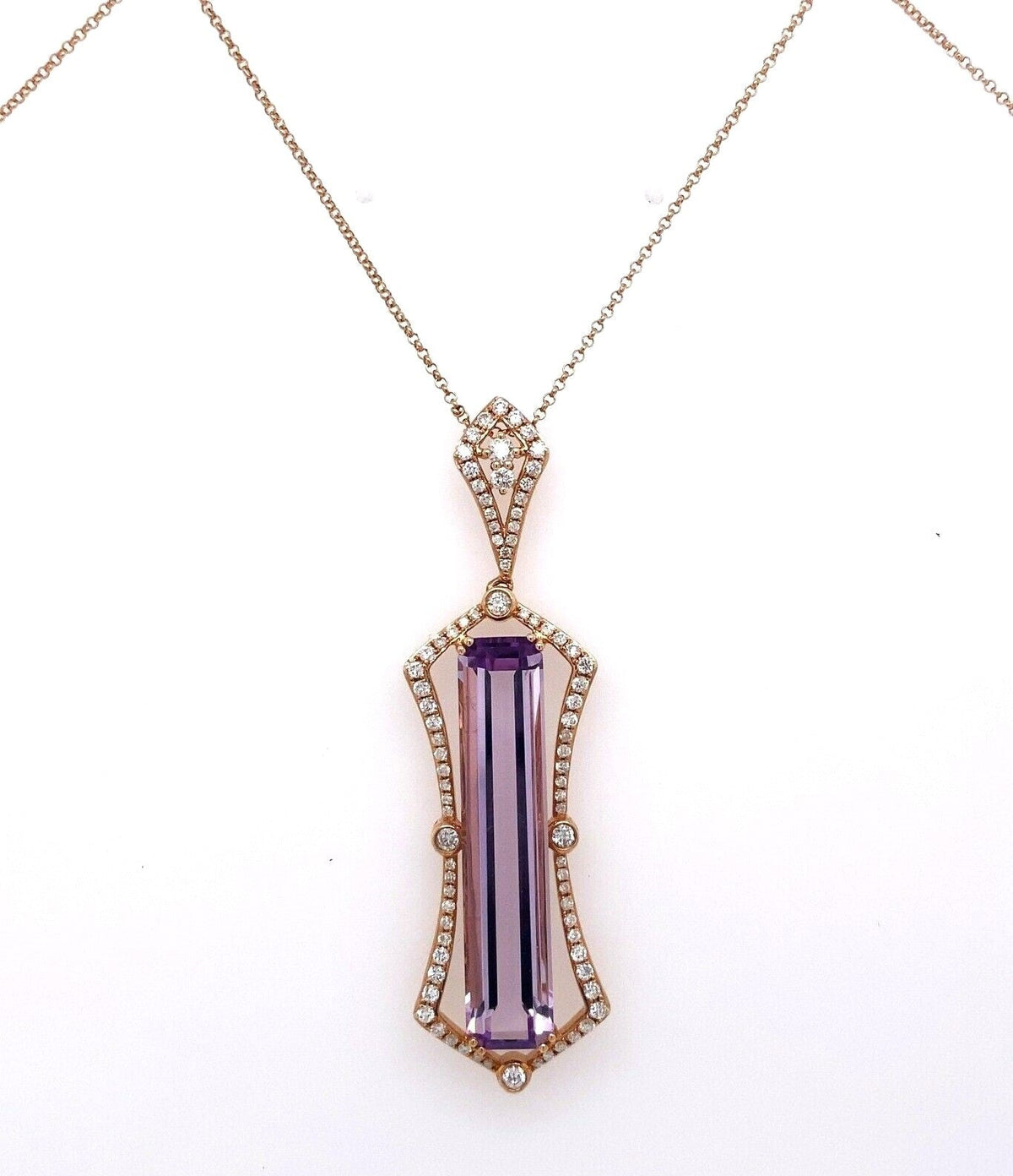 14k Rose Gold 1.00 Ct & 10.37mm Amethyst Pendant Necklace, 9.5g, S12712