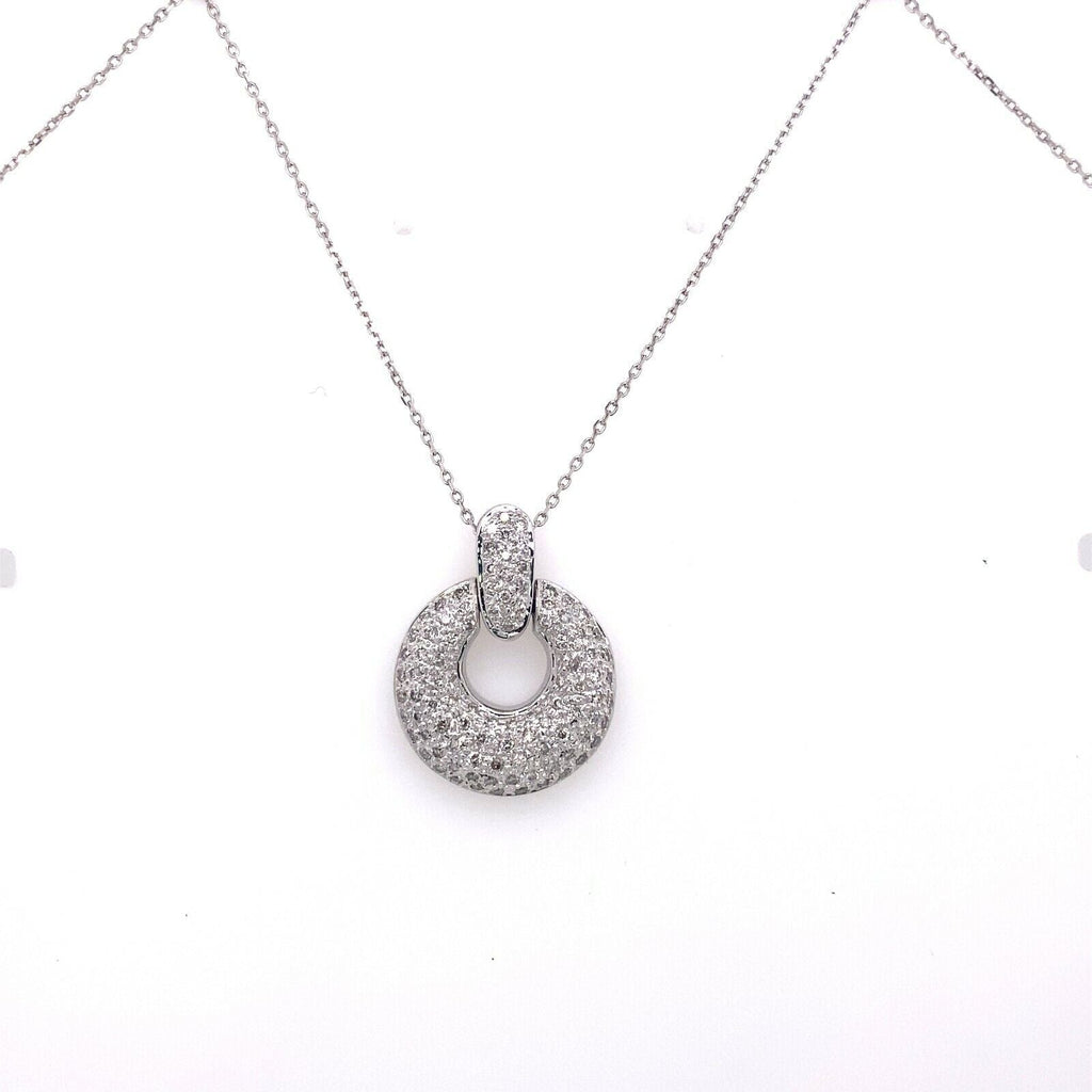 14k White Gold 1.00 CT Pave Diamond Ladies Pendant Necklace, 7.1g