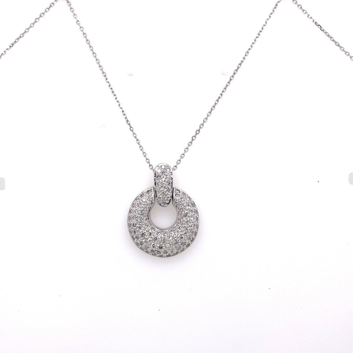 14k White Gold 1.00 CT Pave Diamond Ladies Pendant Necklace, 7.1g