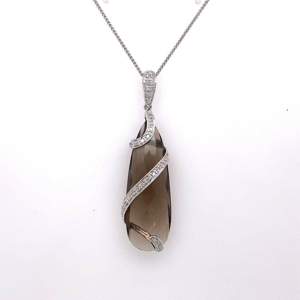 14k White Gold 0.50 CT Diamond & Smokey Topaz Necklace, 6.6g, S105098