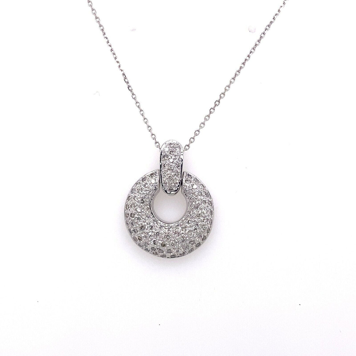 14k White Gold 1.00 CT Pave Diamond Ladies Pendant Necklace, 7.1g