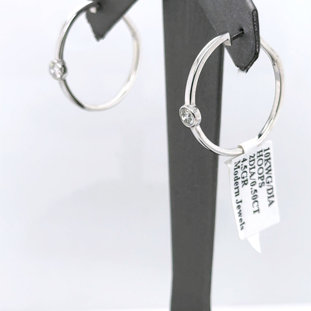 10K White Gold 0.50 CT Diamond  Hoop Earrings, 4.5gm