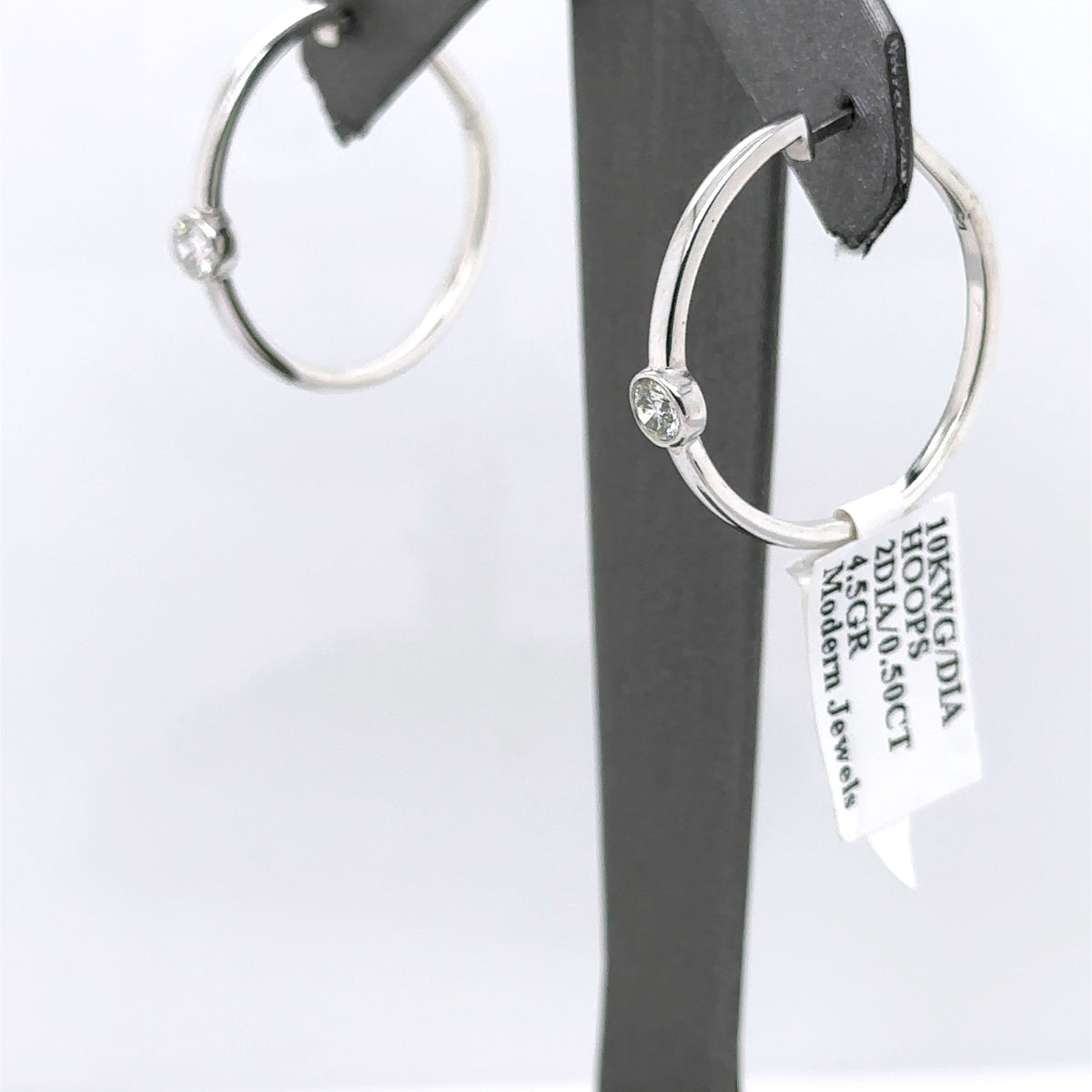 10K White Gold 0.50 CT Diamond  Hoop Earrings, 4.5gm