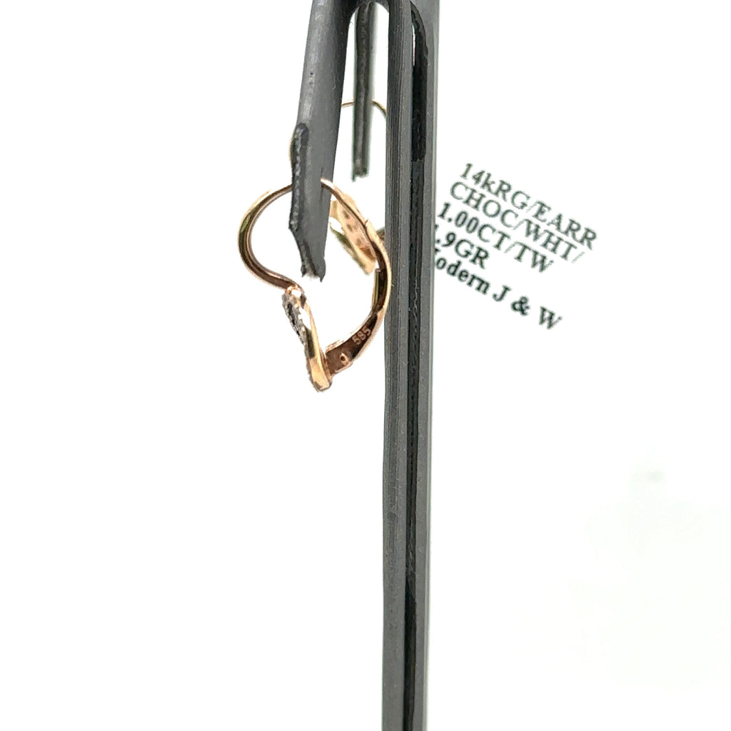 14k Rose Gold 1.00 CT Diamond Cluster Drop Style Earrings, 1.9 gm