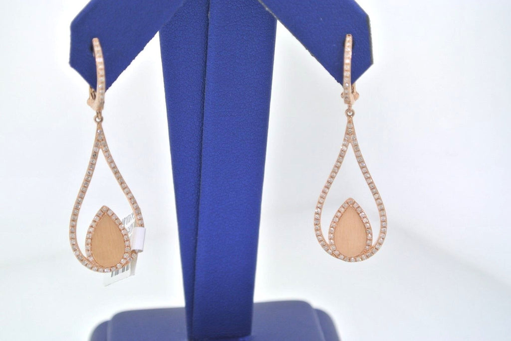 14K ROSE GOLD 0.75 CT ROUND CUT DIAMONDS DANGLE DROP EARRINGS