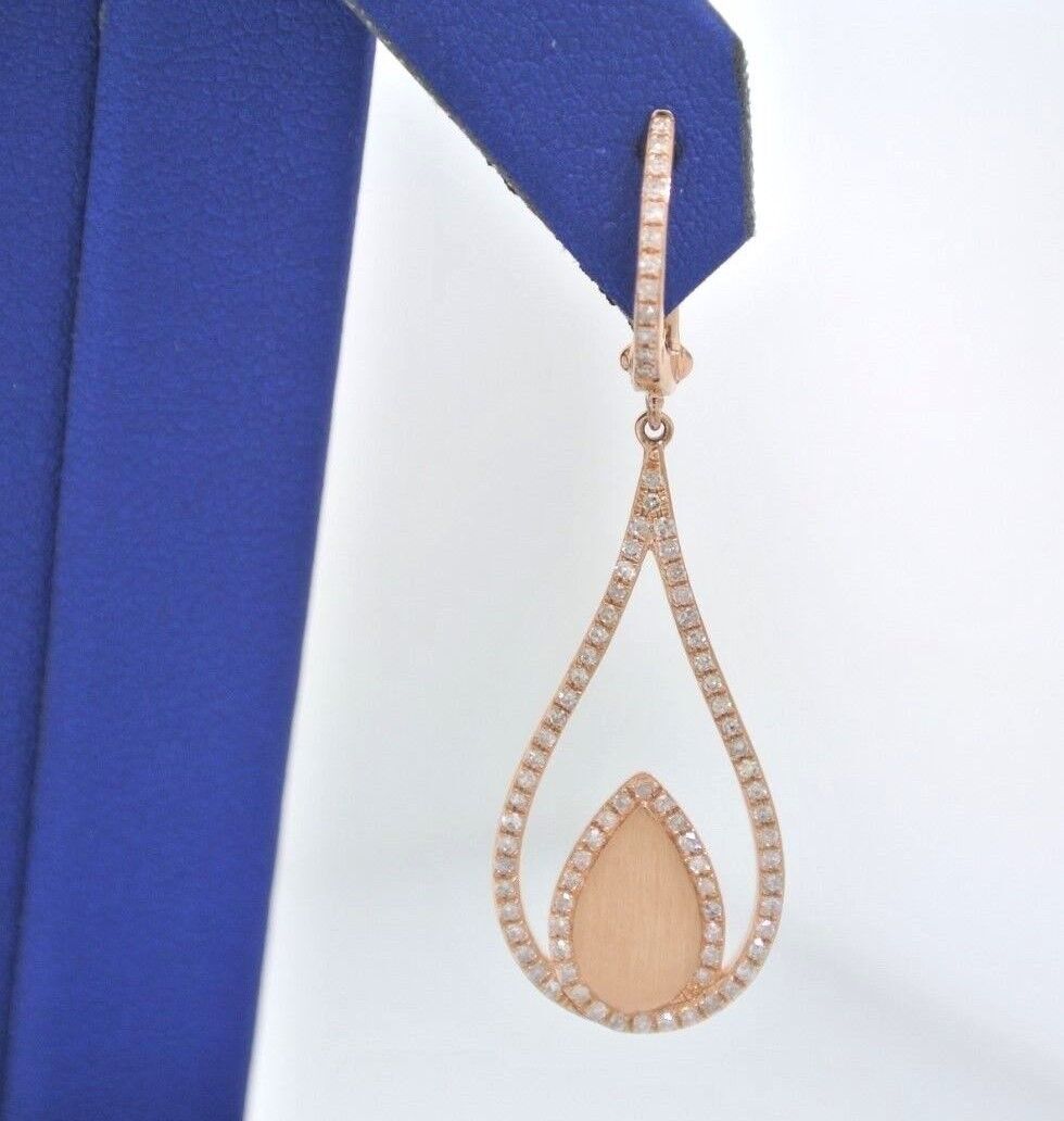 14K ROSE GOLD 0.75 CT ROUND CUT DIAMONDS DANGLE DROP EARRINGS
