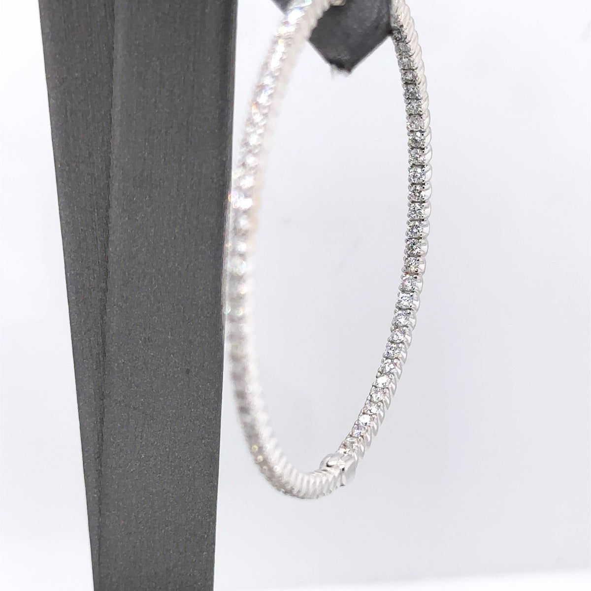 14k White Gold 3.00 CT Diamond Inside Out Hoop Earrings, 12.5gm