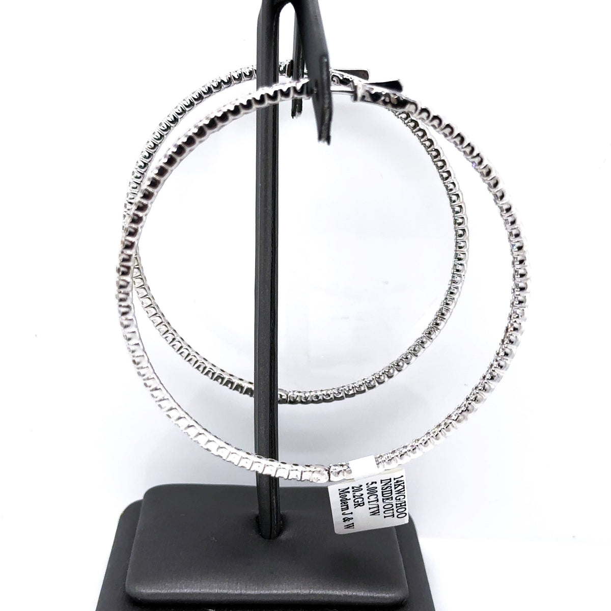 14k White Gold 5.00CT Diamond Inside Out Hoop Earrings, 20.2gm, S107448