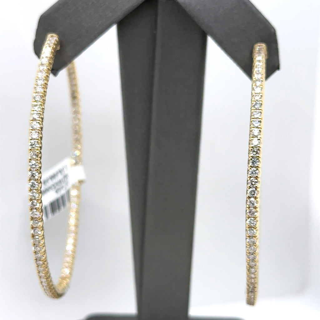 14k Yellow Gold  5.25 CT Diamond Inside Out Hoop Earrings, 20.3gm, S107450