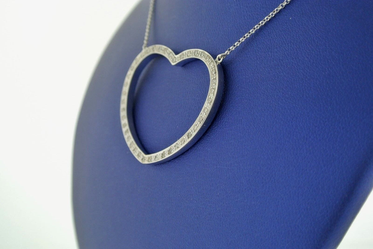 14k White Gold 1.00 CT Diamond Heart Necklace, 8.5gm, 16", S103252