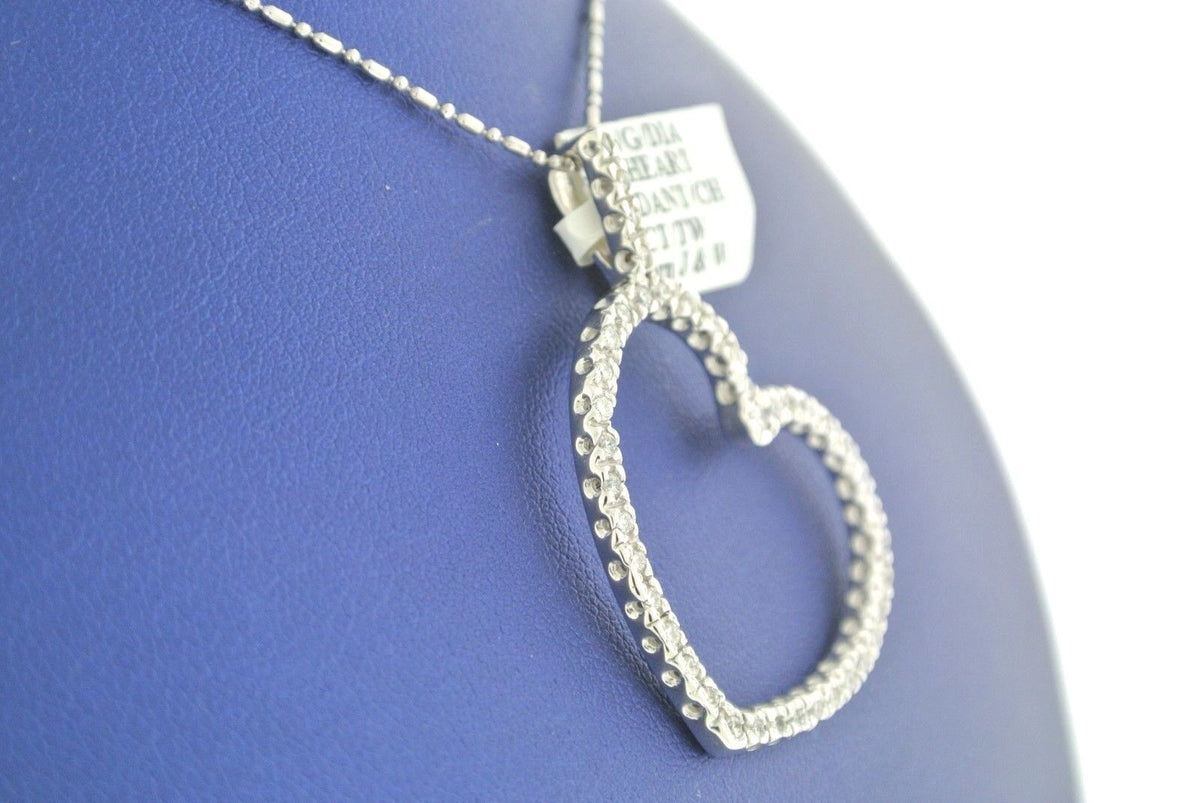 14K WHITE GOLD CHAIN 1.00 CT DIAMOND HEART PENDANT 6.8 GM, S100613
