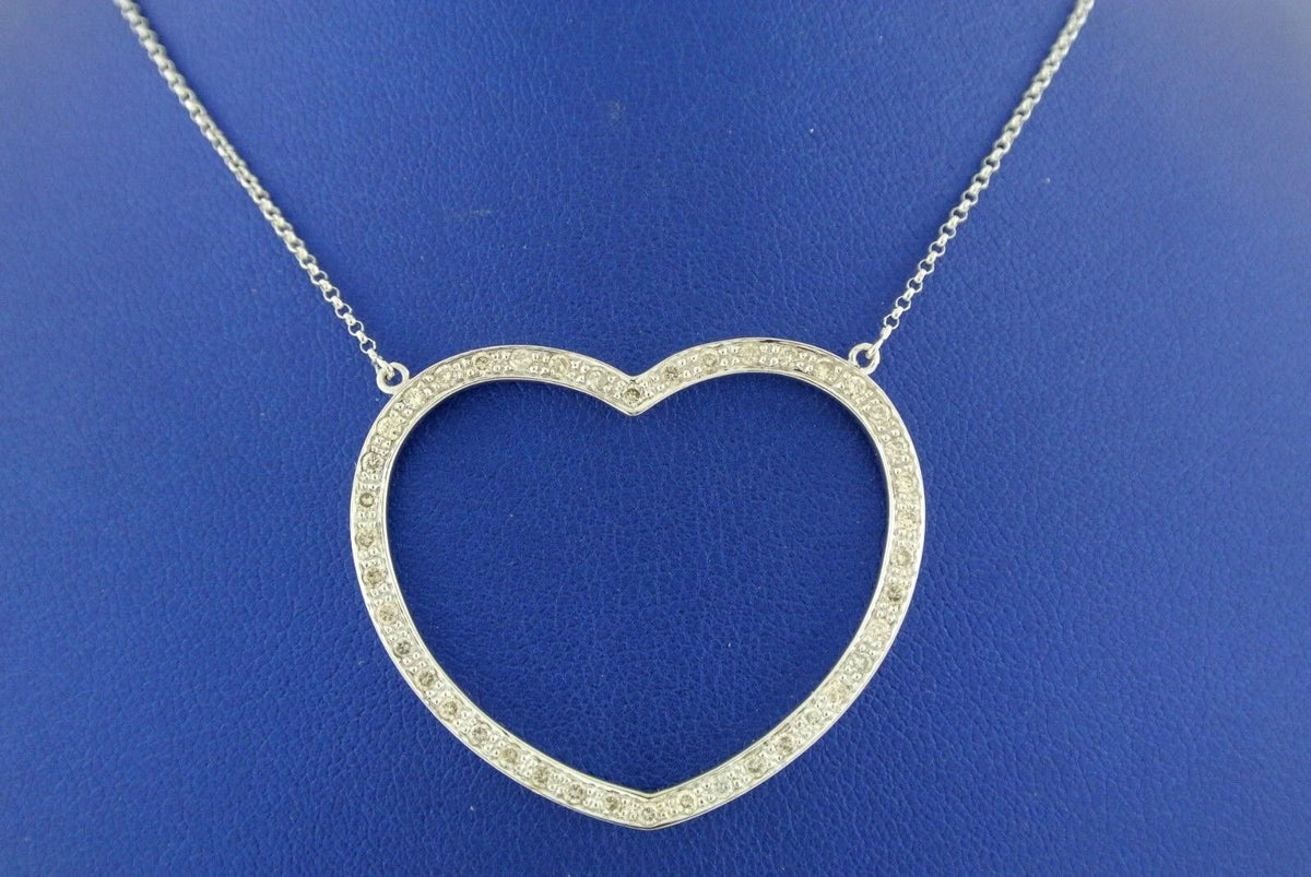 14k White Gold 1.00 CT Diamond Heart Necklace, 8.5gm, 16", S103252