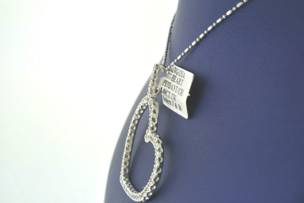 14K WHITE GOLD CHAIN 1.00 CT DIAMOND HEART PENDANT 6.8 GM, S100613