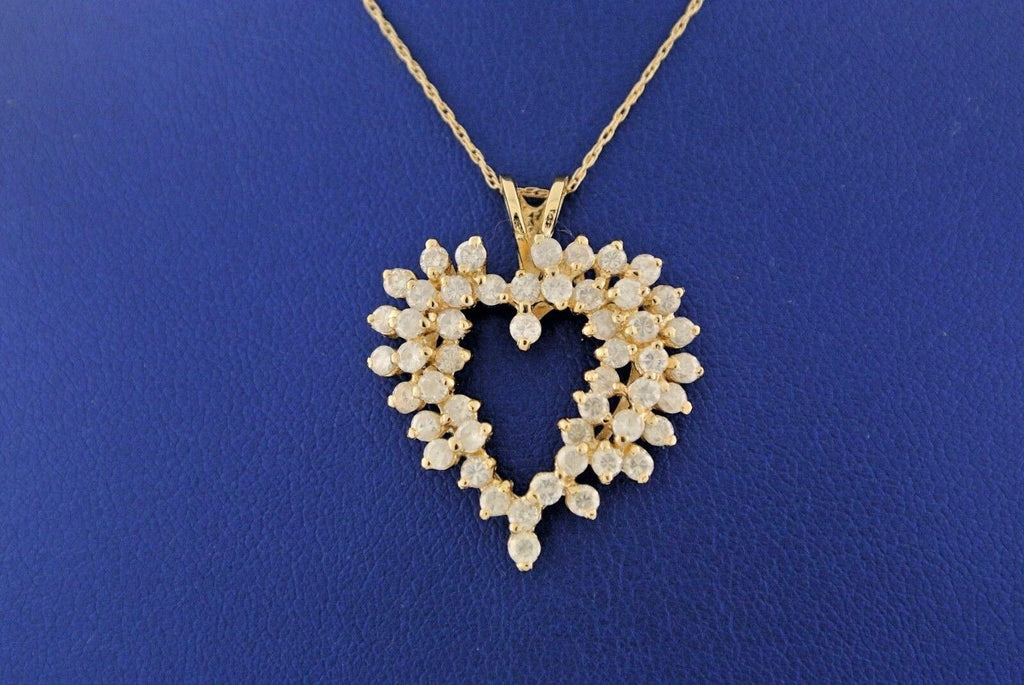 14k Yellow Gold 1.00 CT Diamond Heart Pendant Necklace, 4.9gm, 18" S104871