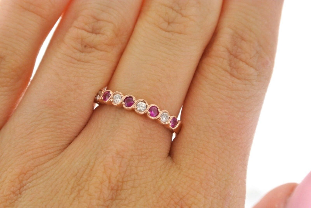 14k Rose Gold 0.50 CT Diamond & Ruby Ladies Band, 2.1gm, Size 6.75, S103345