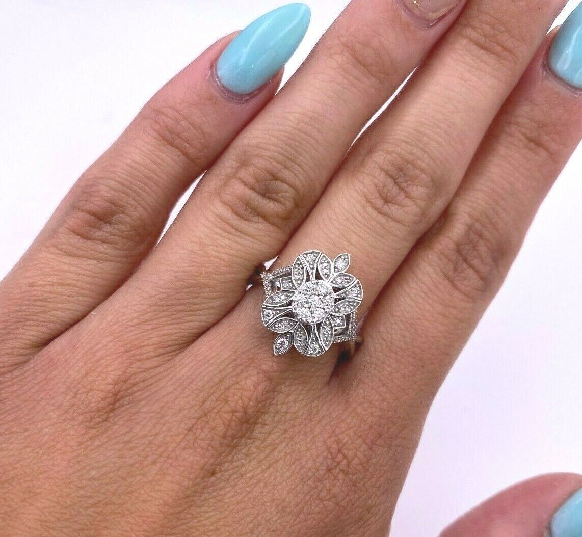 14k White Gold 0.50 CT Diamond Cluster Ladies Ring, 4.7gm, Size 7, S14476