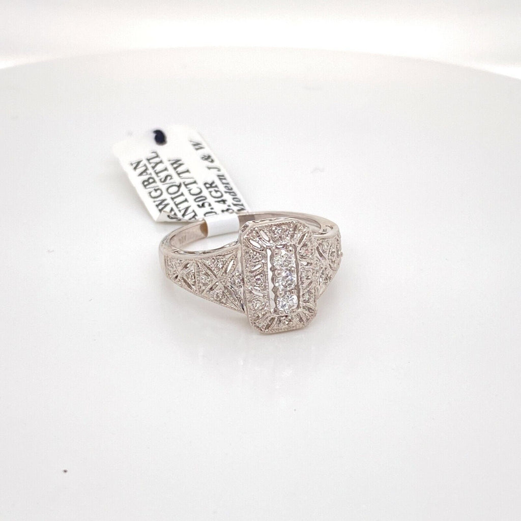 14k White Gold 0.50 CT Diamond Antique Style Ring, 3.4gm, S100854