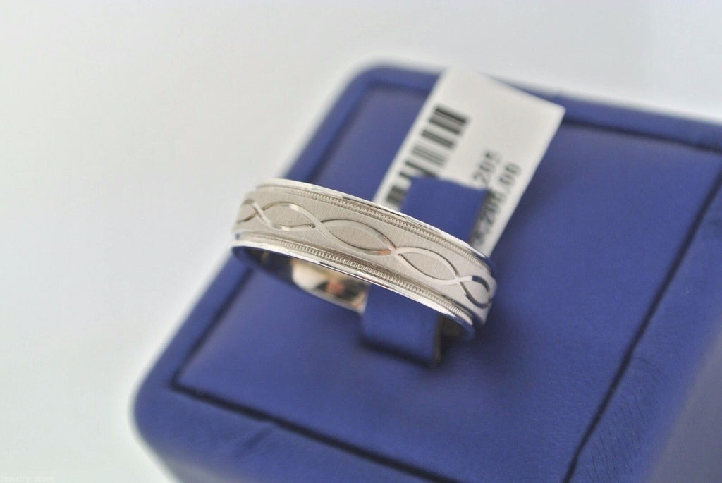 14kt White Gold Fancy Men's Comfort Fit Wedding Band 8.4gm Size 10, S13305