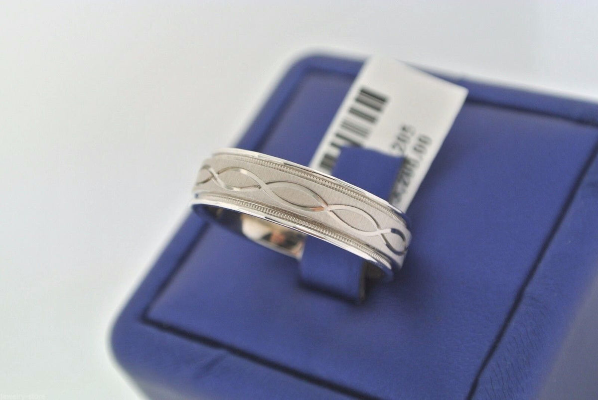14kt White Gold Fancy Men's Comfort Fit Wedding Band 8.4gm Size 10, S13305