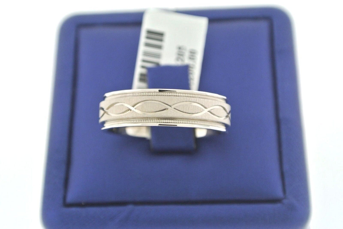 14kt White Gold Fancy Men's Comfort Fit Wedding Band 8.4gm Size 10, S13305